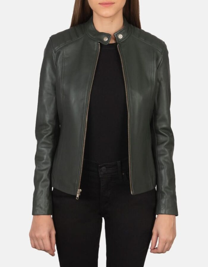 Kelsee Green Leather Biker Jacket - Leather Clan
