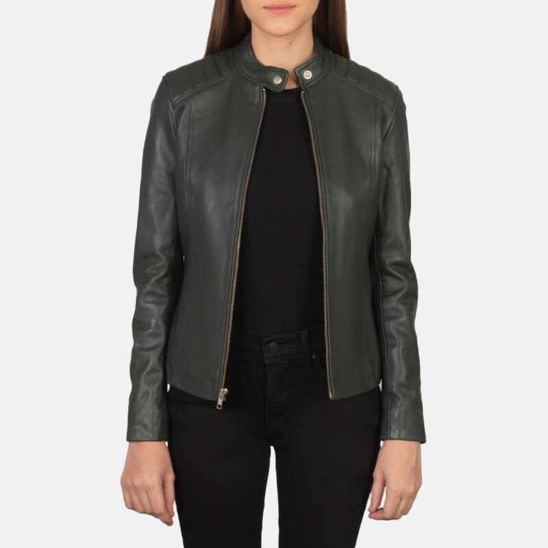 Kelsee Green Leather Biker Jacket - Leather Clan