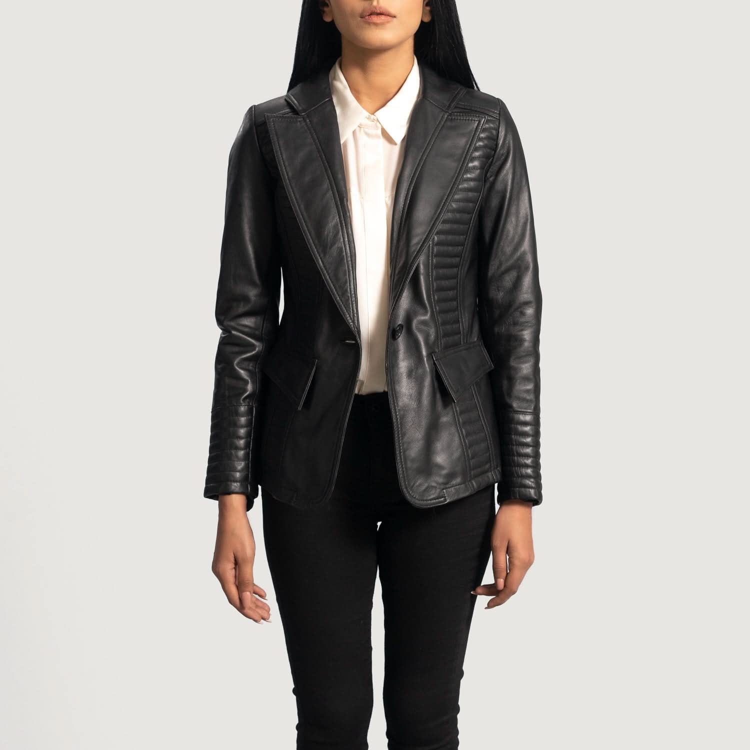 Selina Black Leather Blazer - Leather Clan