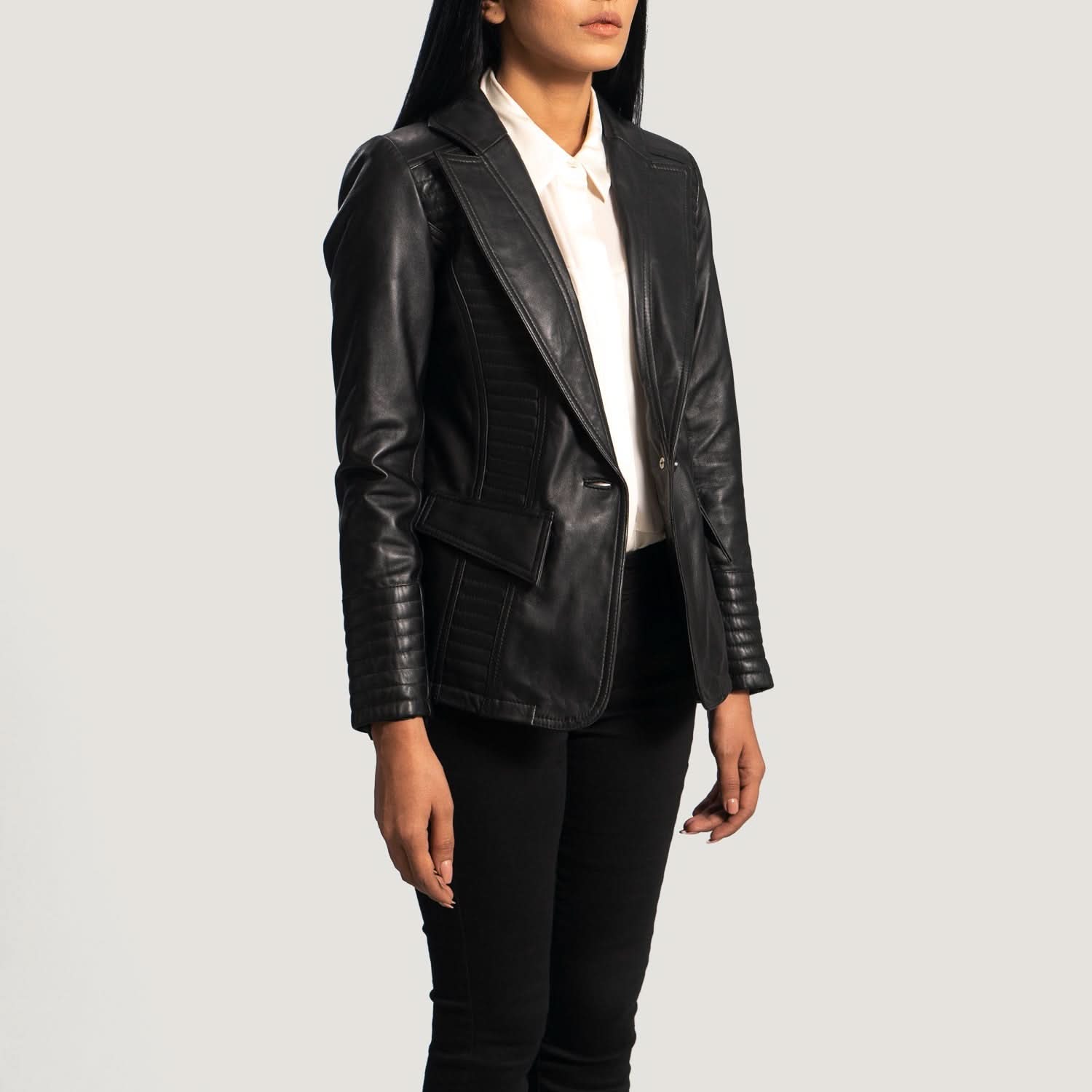 Selina Black Leather Blazer - Leather Clan