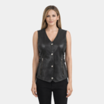 Harper Women's Black Leather Snap Front Vest