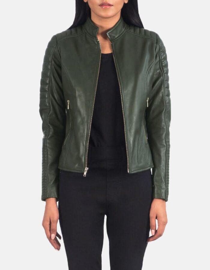 Adalyn Quilted Green Leather Biker Jacket - Leather Clan
