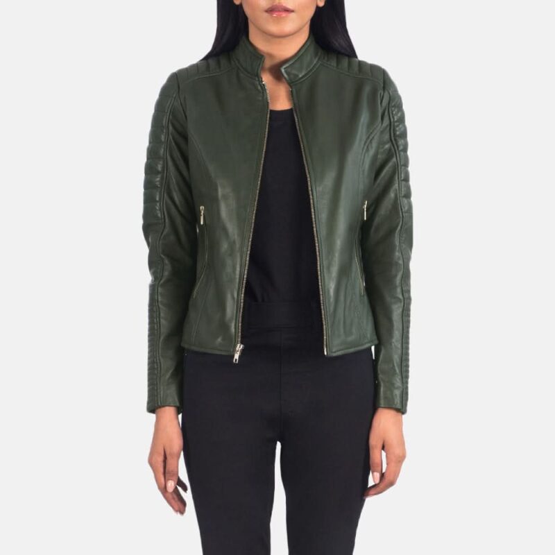 Adalyn Quilted Green Leather Biker Jacket - Leather Clan