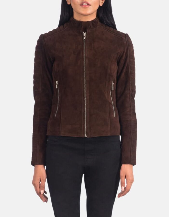 Adalyn Quilted Mocha Suede Biker Jacket - Leather Clan
