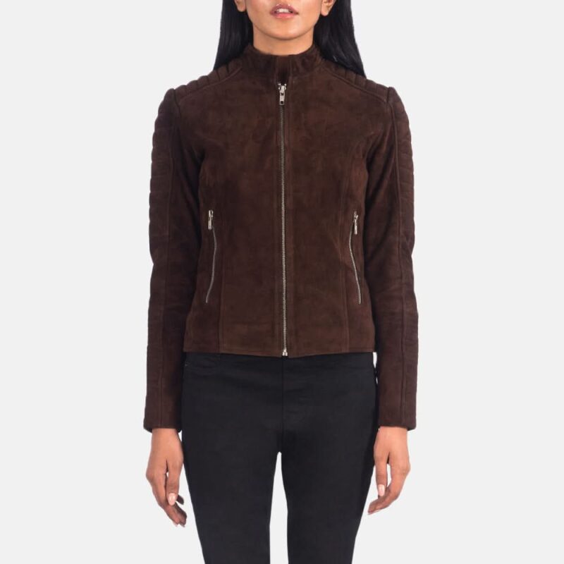Adalyn Quilted Mocha Suede Biker Jacket - Leather Clan