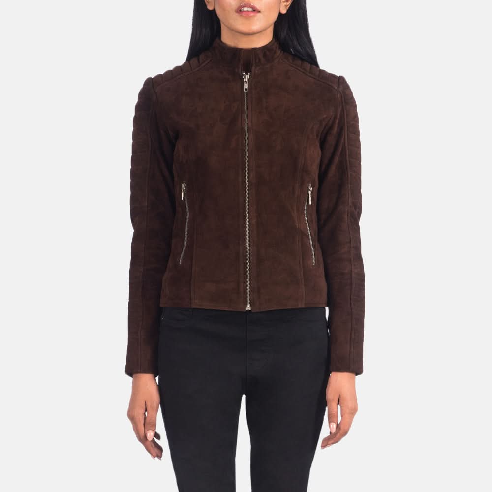 Adalyn Quilted Mocha Suede Biker Jacket - Leather Clan