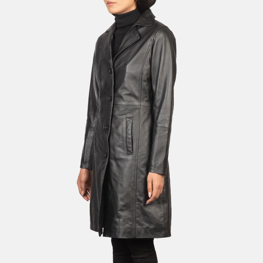 Alexis Black Single Breasted Leather Coat - Leather Clan