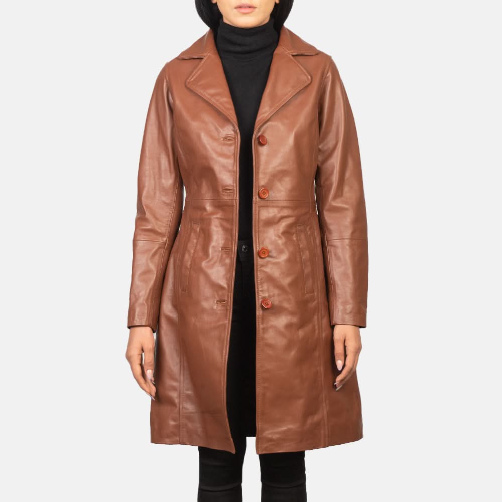 Alexis Brown Single Breasted Leather Coat - Leather Clan