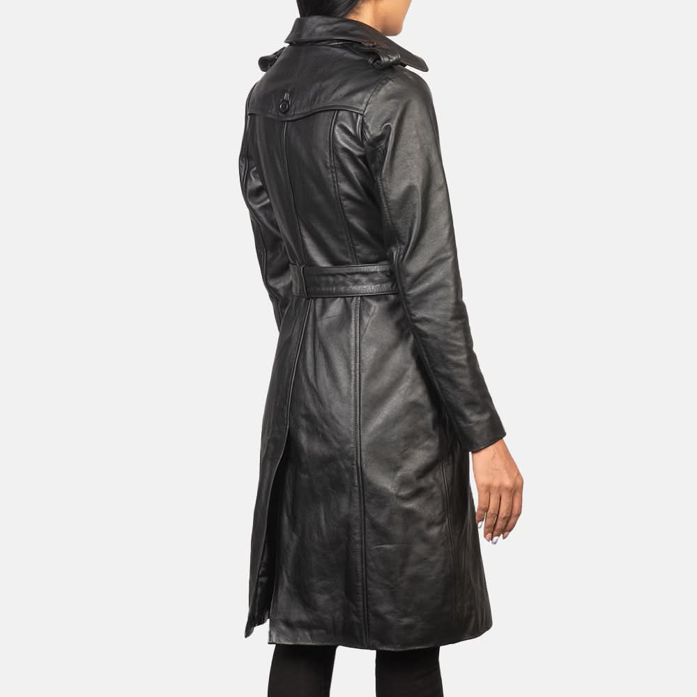 Alice Black Double Breasted Leather Coat - Leather Clan