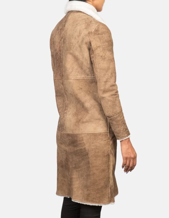 Alina Shearling Brown Leather Coat - Leather Clan