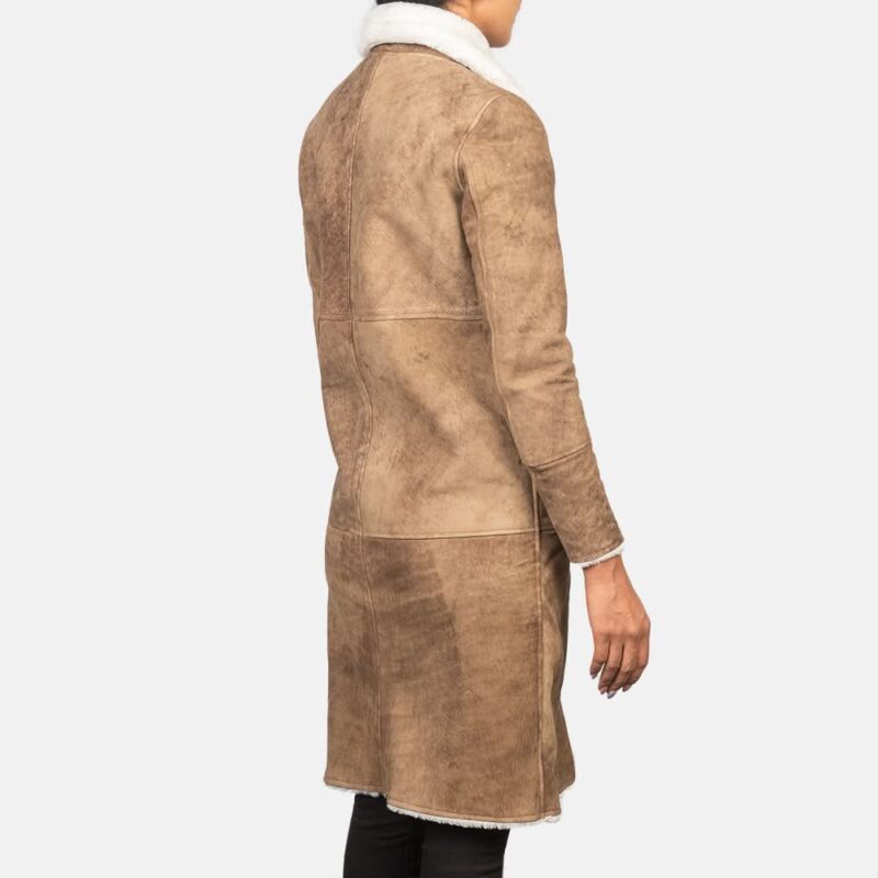 Alina Shearling Brown Leather Coat - Leather Clan