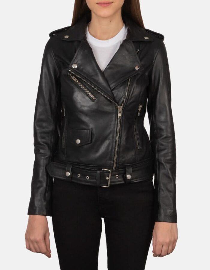 Alison Black Leather Biker Jacket - Leather Clan