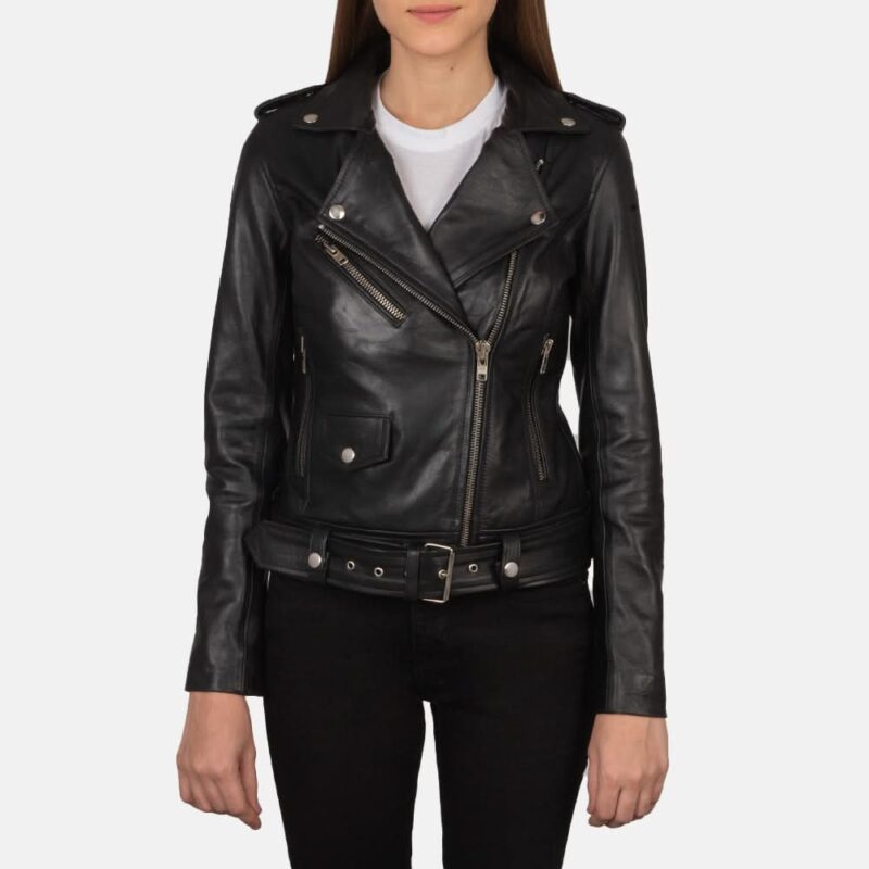 Alison Black Leather Biker Jacket - Leather Clan