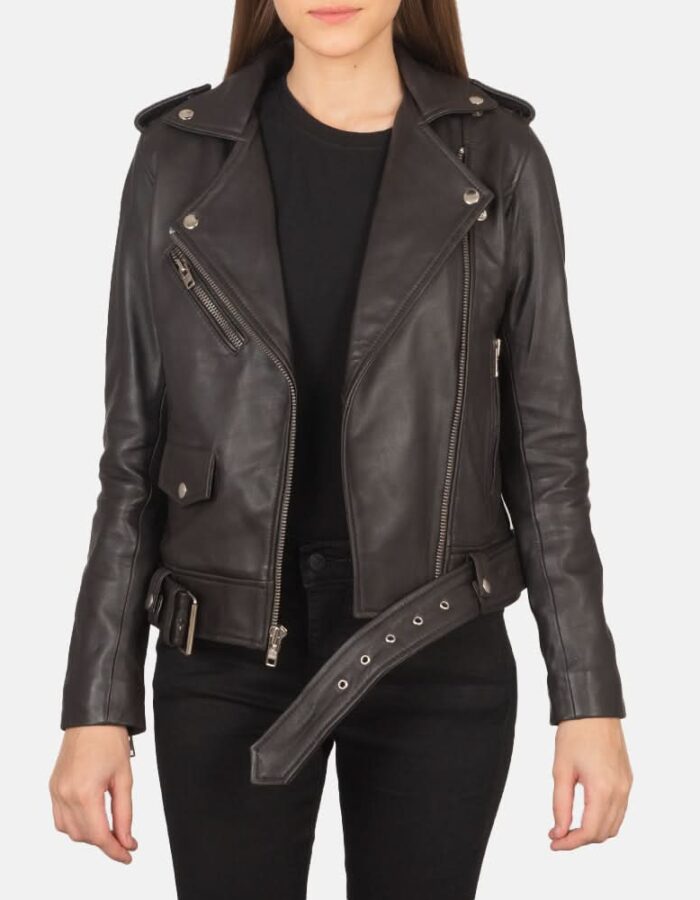 Alison Brown Leather Biker Jacket - Leather Clan