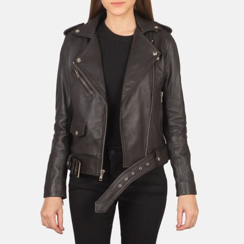 Alison Brown Leather Biker Jacket - Leather Clan