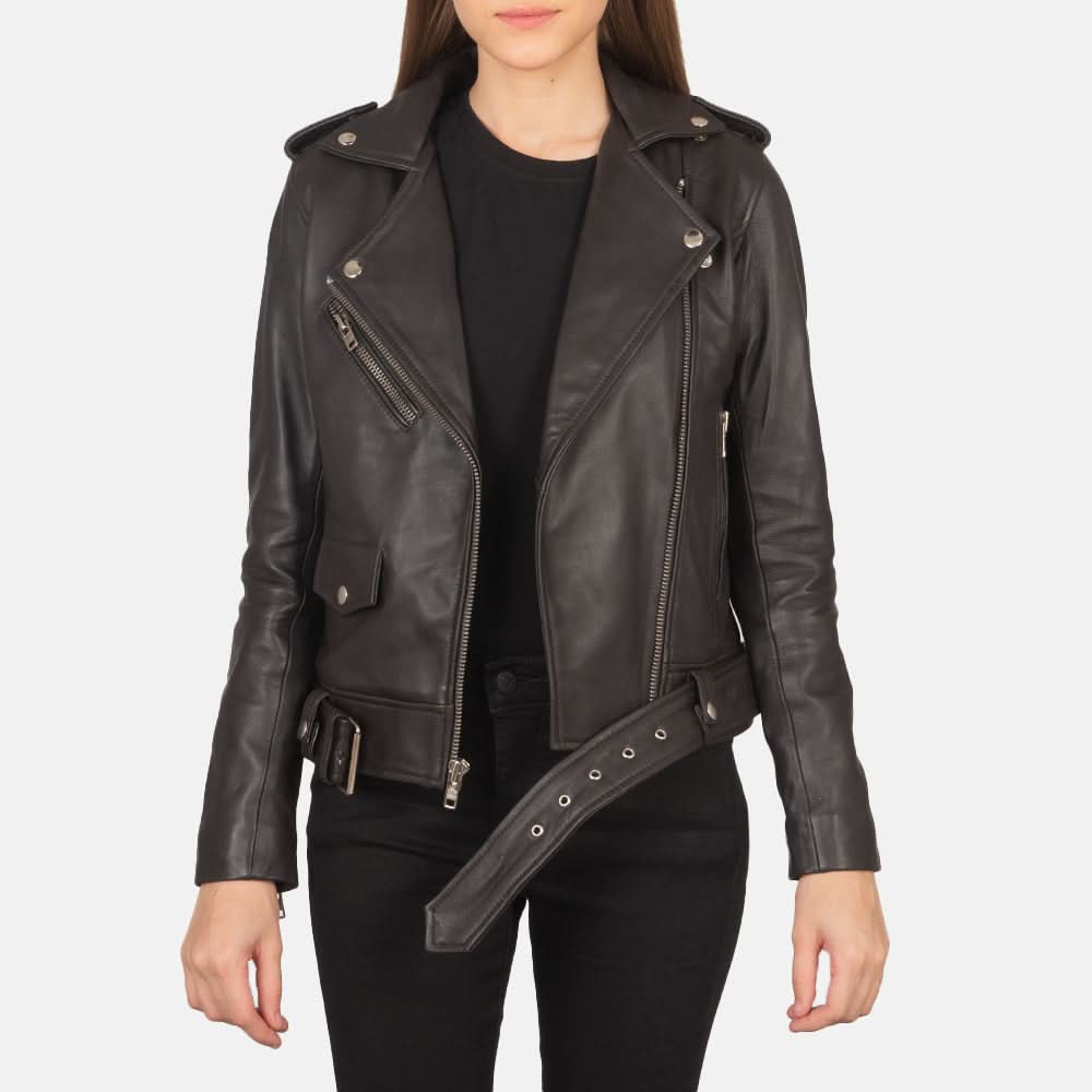 Alison Brown Leather Biker Jacket - Leather Clan