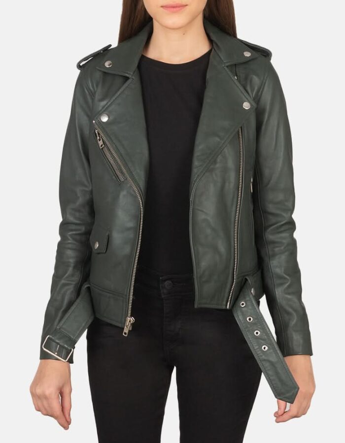 Alison Green Leather Biker Jacket - Leather Clan