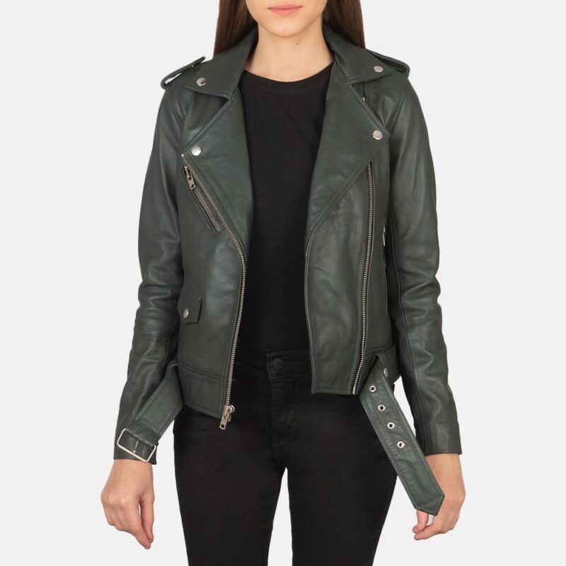 Alison Green Leather Biker Jacket - Leather Clan