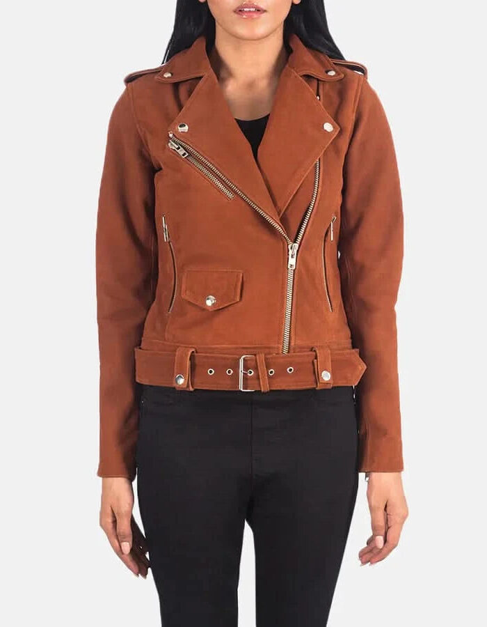 Alison Brown Suede Biker Jacket - Leather Clan