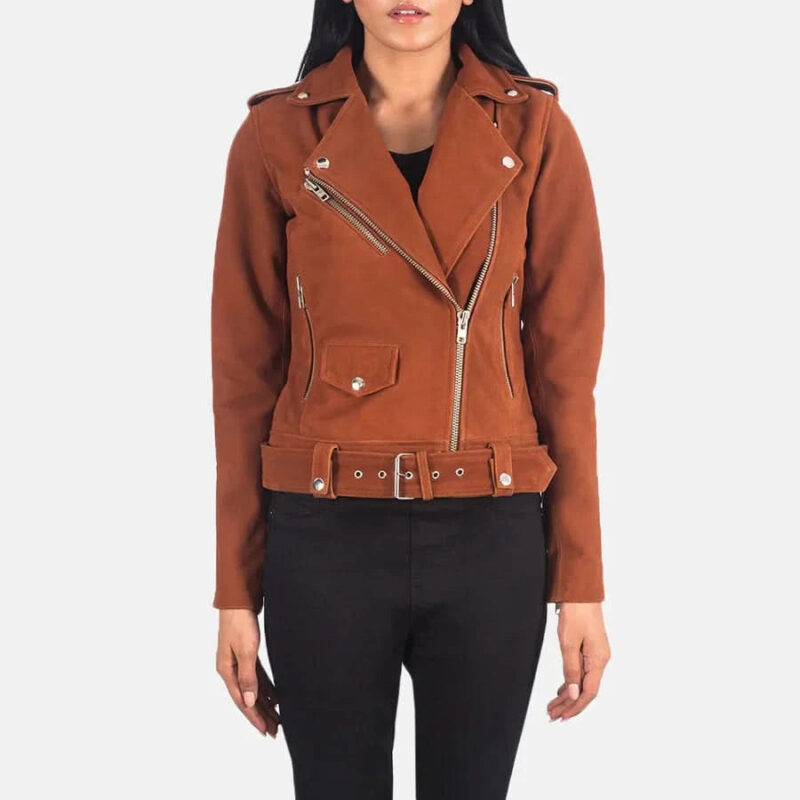 Alison Brown Suede Biker Jacket - Leather Clan