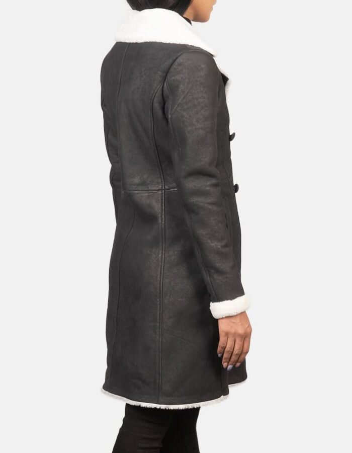 Amie Black Double Breasted Shearling Coat - Leather Clan