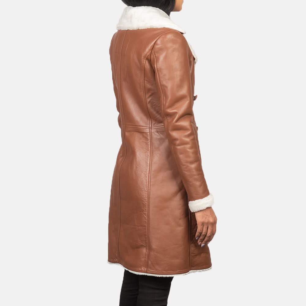Amie Brown Double Breasted Shearling Coat - Leather Clan