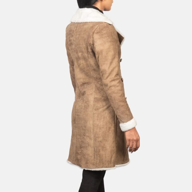Amie Distressed Brown Double Breasted Shearling Coat - Leather Clan