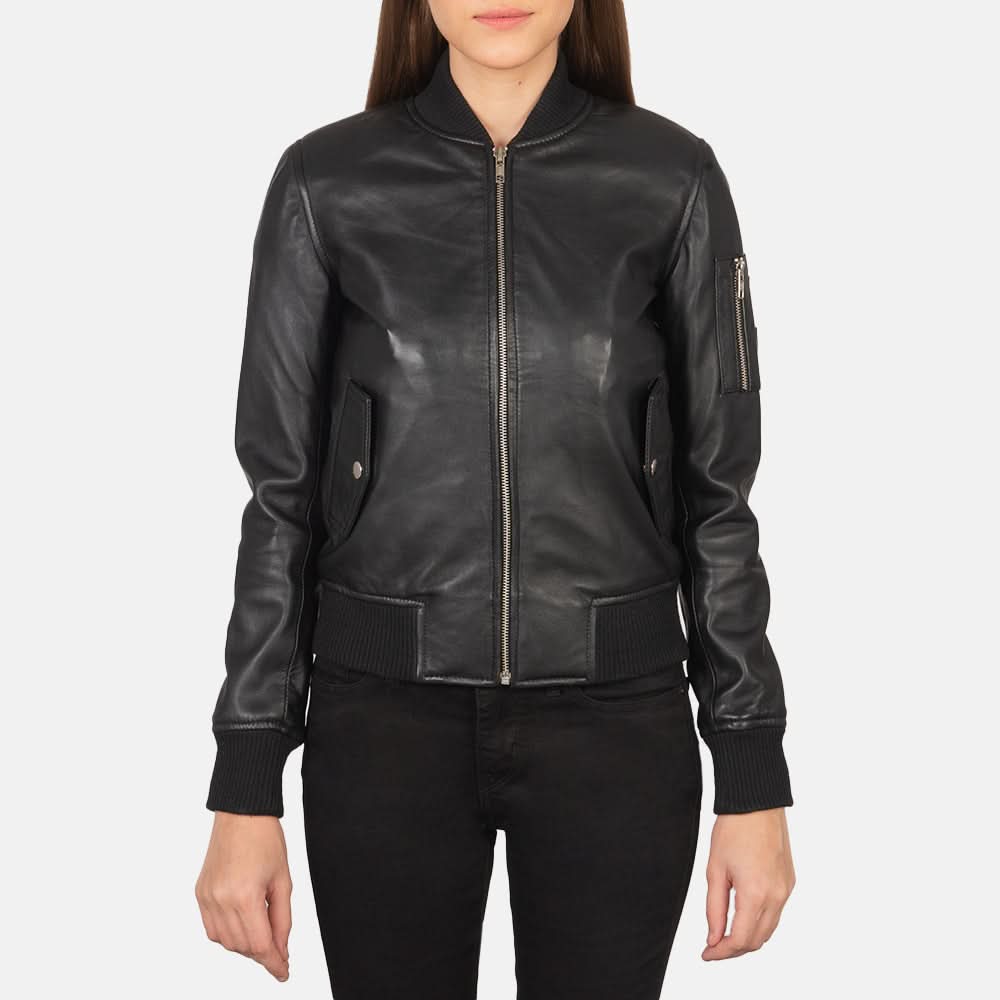 Ava Ma-1 Black Leather Bomber Jacket - Leather Clan