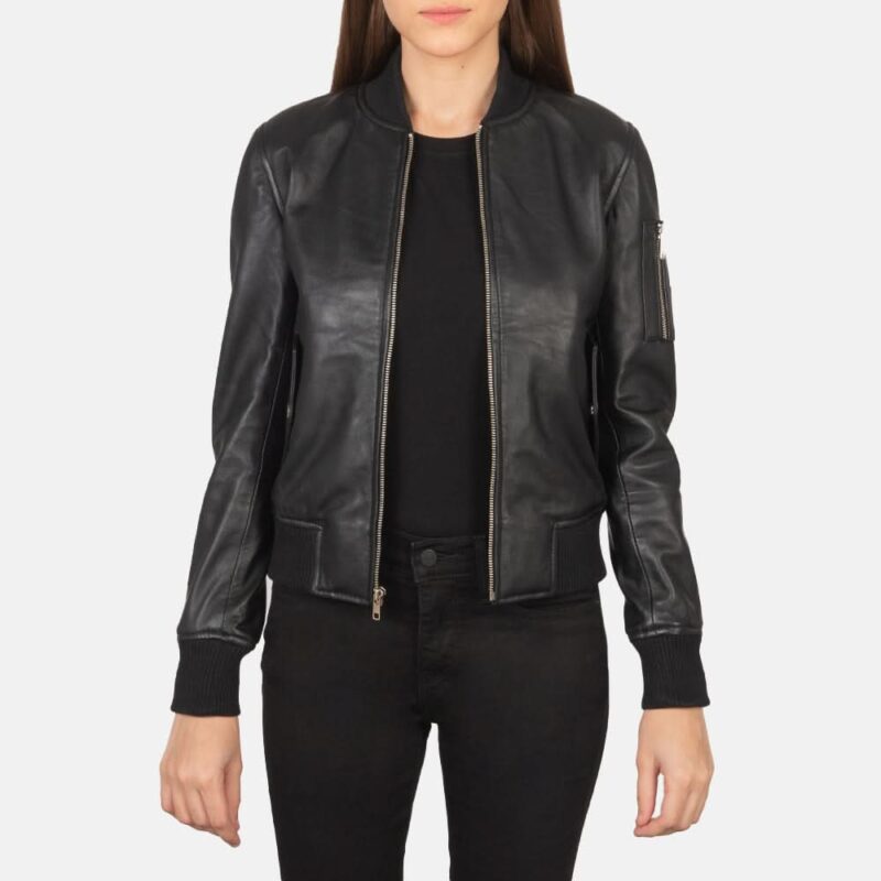 Ava Ma-1 Black Leather Bomber Jacket - Leather Clan