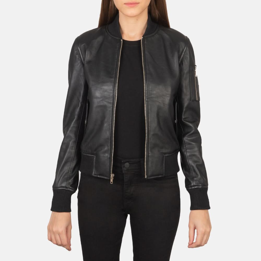 Ava Ma-1 Black Leather Bomber Jacket - Leather Clan