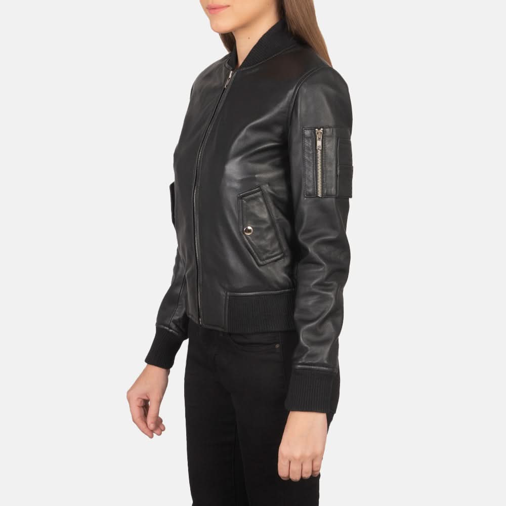 Ava Ma-1 Black Leather Bomber Jacket - Leather Clan