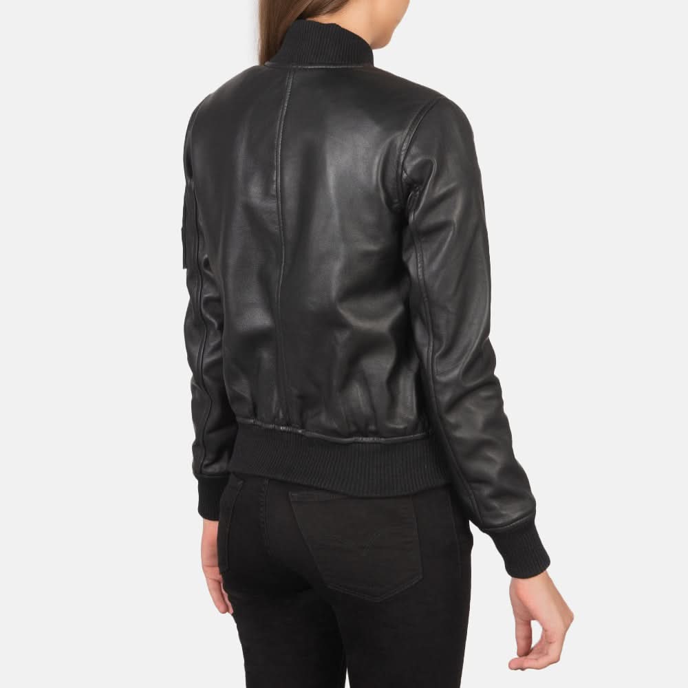Ava Ma-1 Black Leather Bomber Jacket - Leather Clan