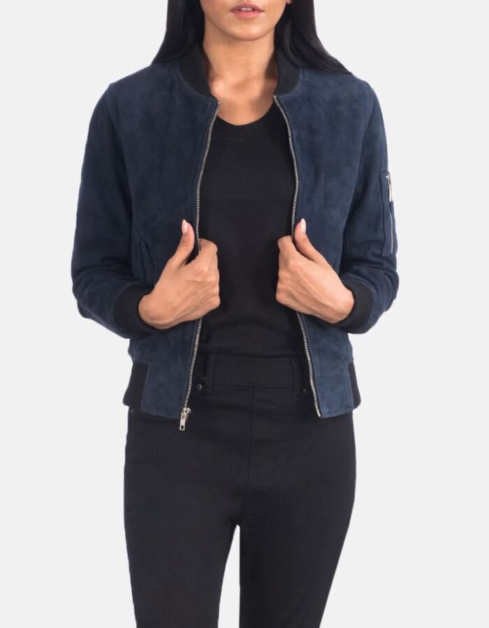 Ava Ma-1 Blue Suede Bomber Jacket - Leather Clan