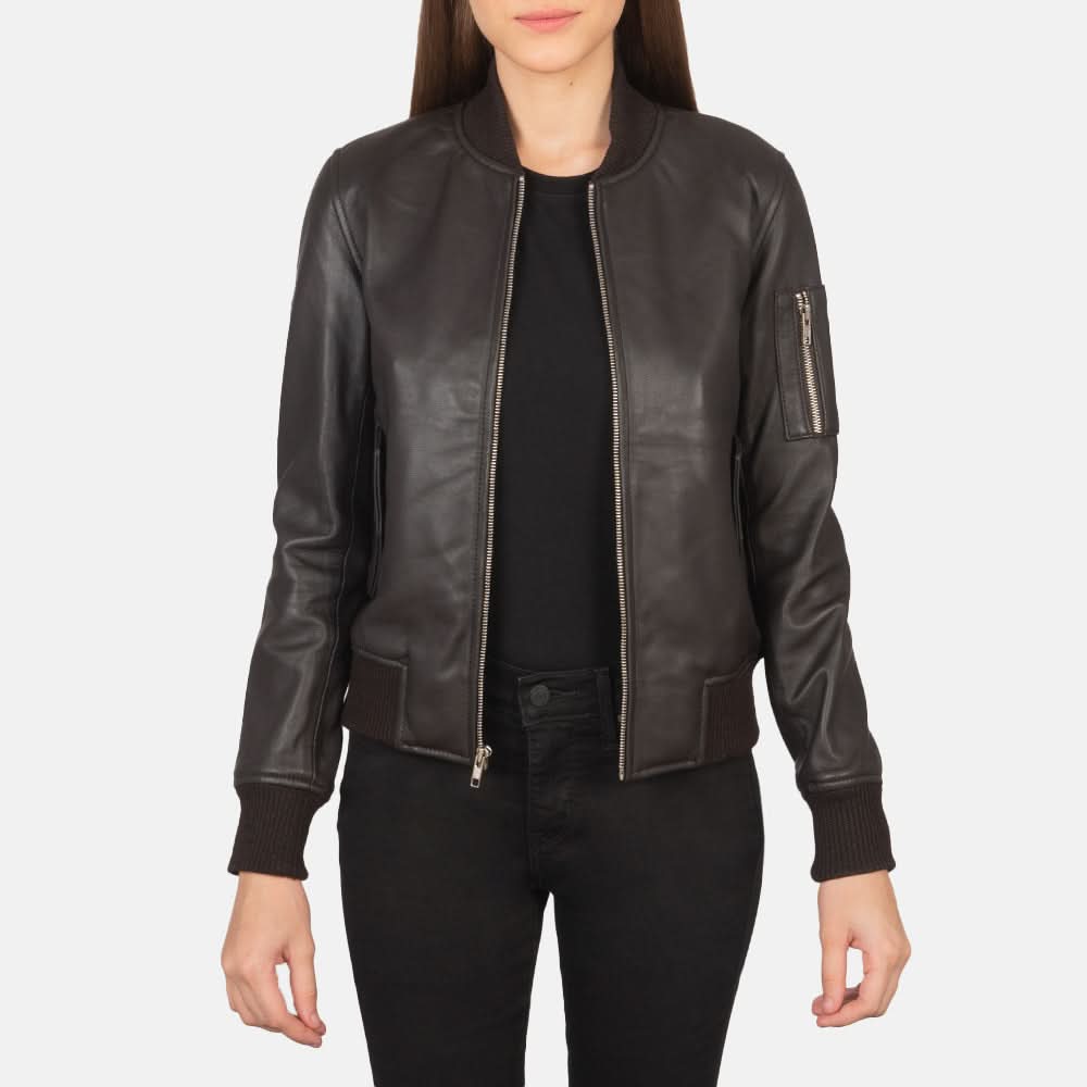 Ava Ma-1 Brown Leather Bomber Jacket - Leather Clan