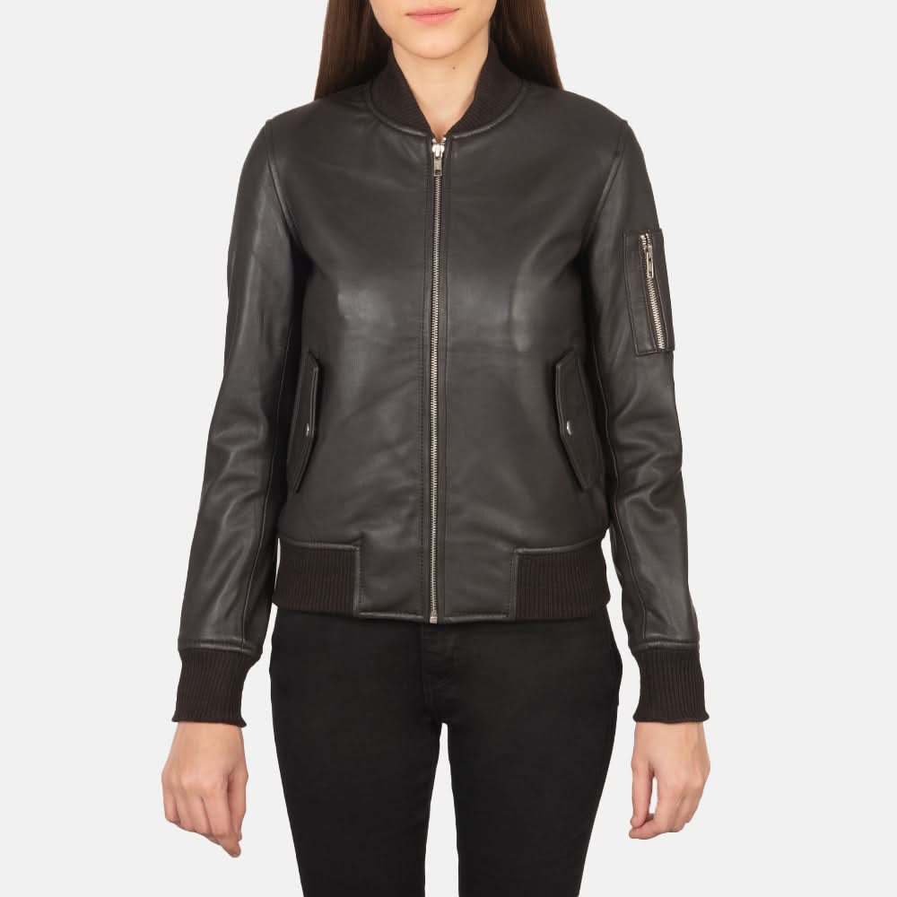 Ava Ma-1 Brown Leather Bomber Jacket - Leather Clan