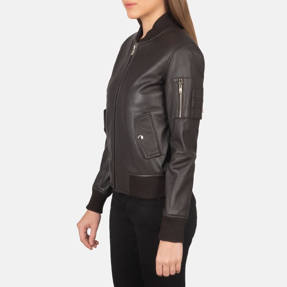 Ava Ma-1 Brown Leather Bomber Jacket - Leather Clan