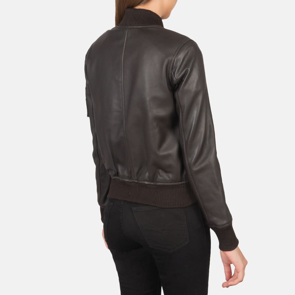 Ava Ma-1 Brown Leather Bomber Jacket - Leather Clan