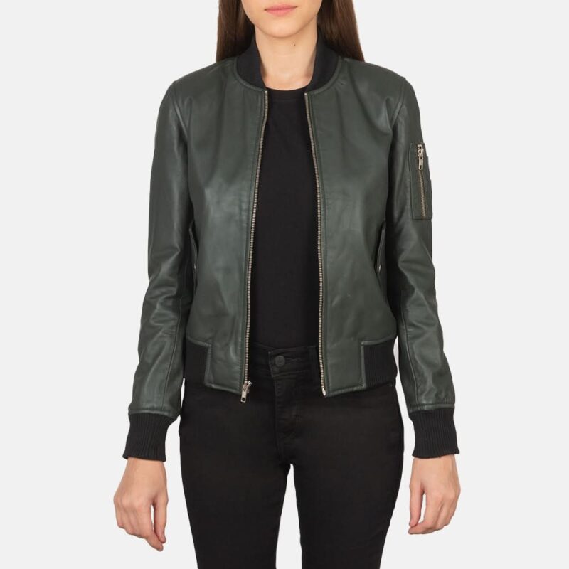 Ava Ma-1 Green Leather Bomber Jacket - Leather Clan