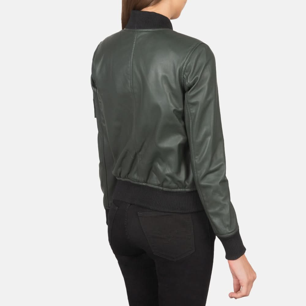 Ava Ma-1 Green Leather Bomber Jacket - Leather Clan