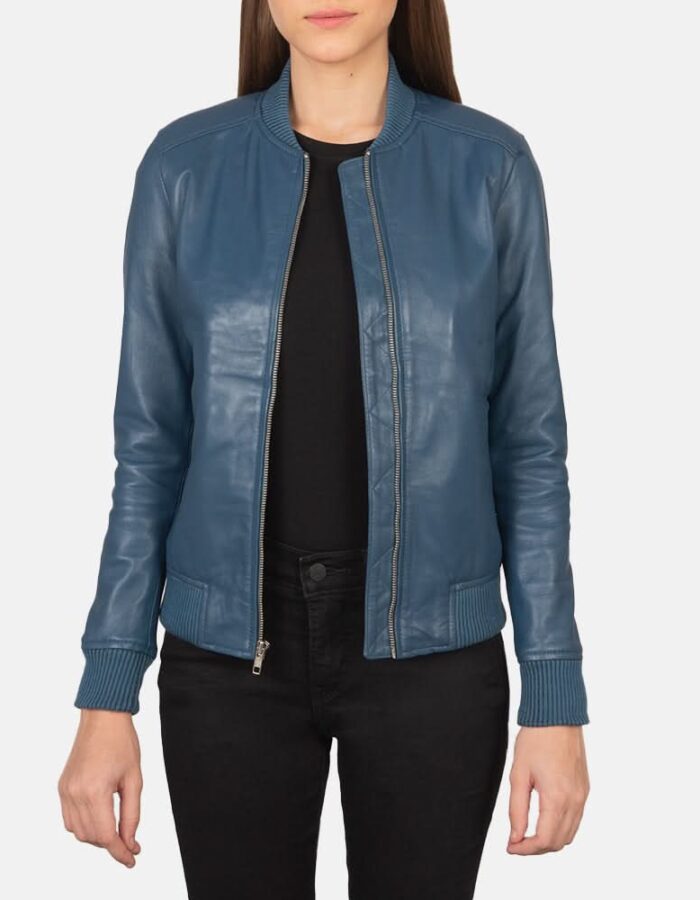 Bliss Blue Leather Bomber Jacket - Leather Clan