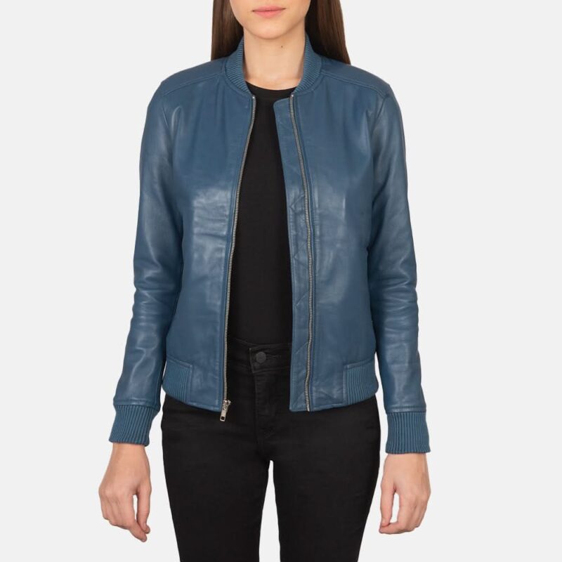 Bliss Blue Leather Bomber Jacket - Leather Clan