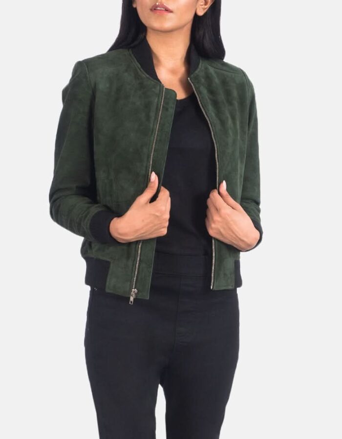 Bliss Green Suede Bomber Jacket - Leather Clan