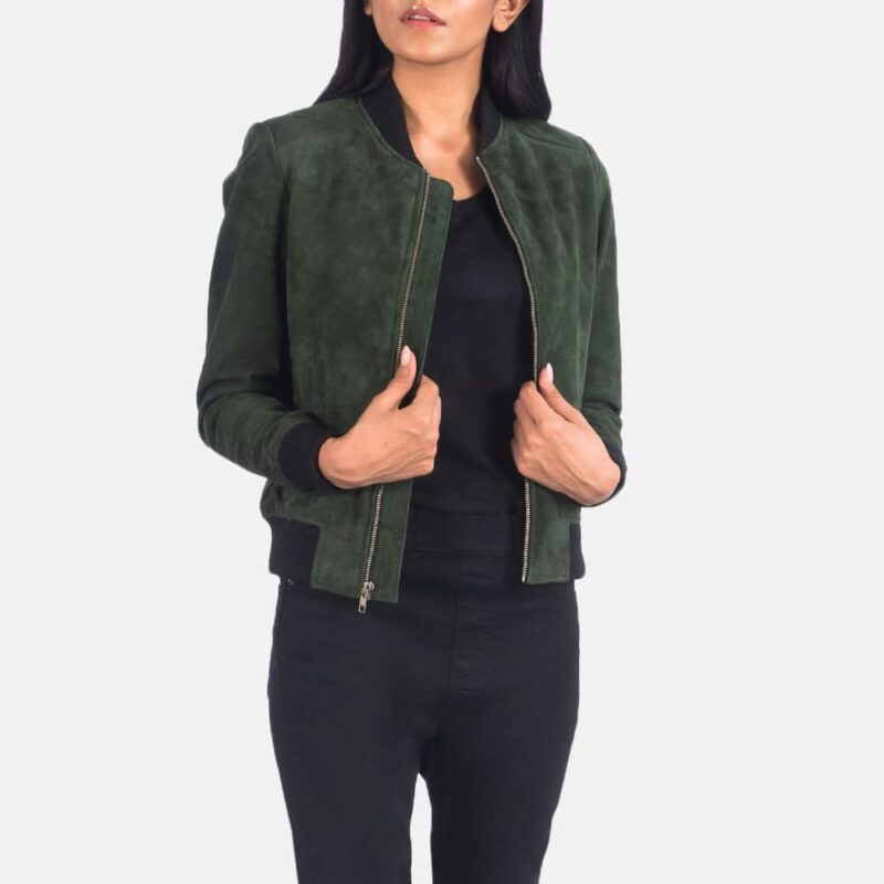 Bliss Green Suede Bomber Jacket - Leather Clan