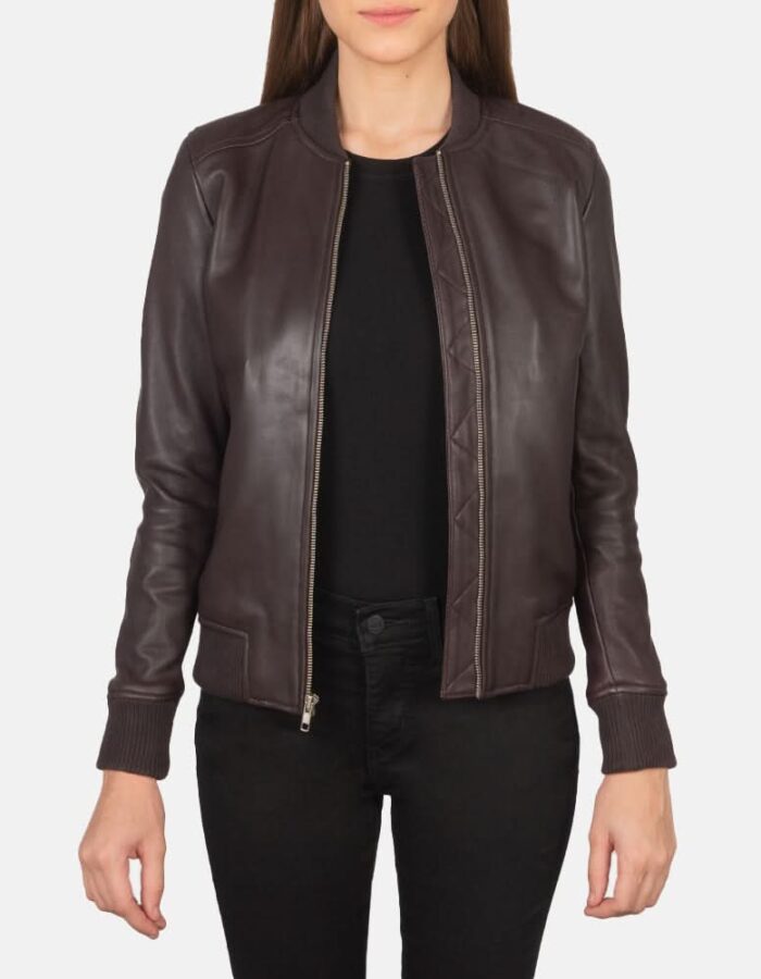 Bliss Maroon Leather Bomber Jacket - Leather Clan