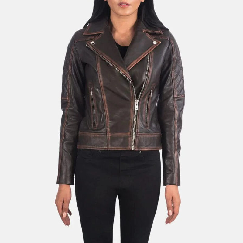Carolyn Quilted Vintage Brown Biker Jacket - Leather Clan
