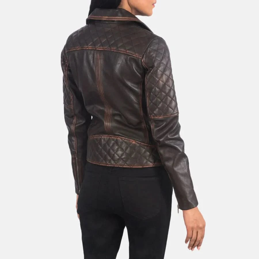 Carolyn Quilted Vintage Brown Biker Jacket - Leather Clan