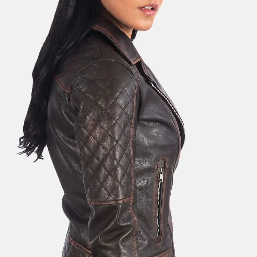 Carolyn Quilted Vintage Brown Biker Jacket - Leather Clan