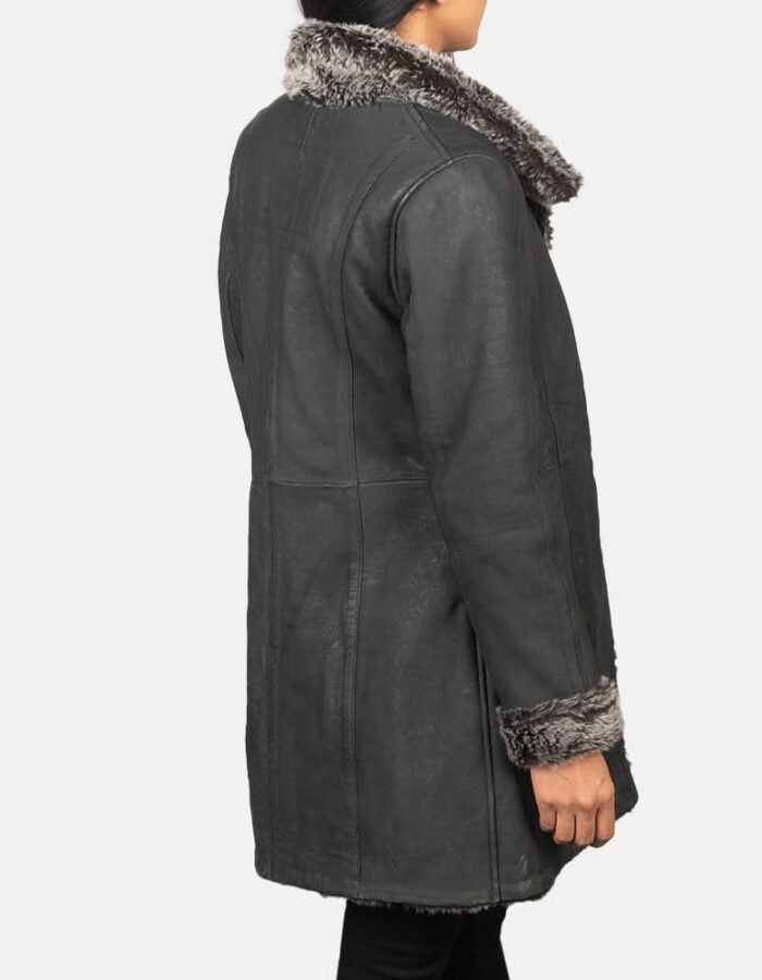 Erica Shearling Black Leather Coat - Leather Clan