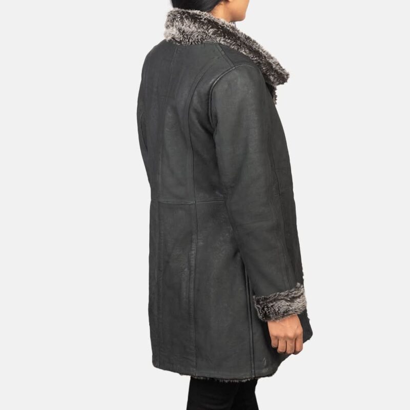Erica Shearling Black Leather Coat - Leather Clan