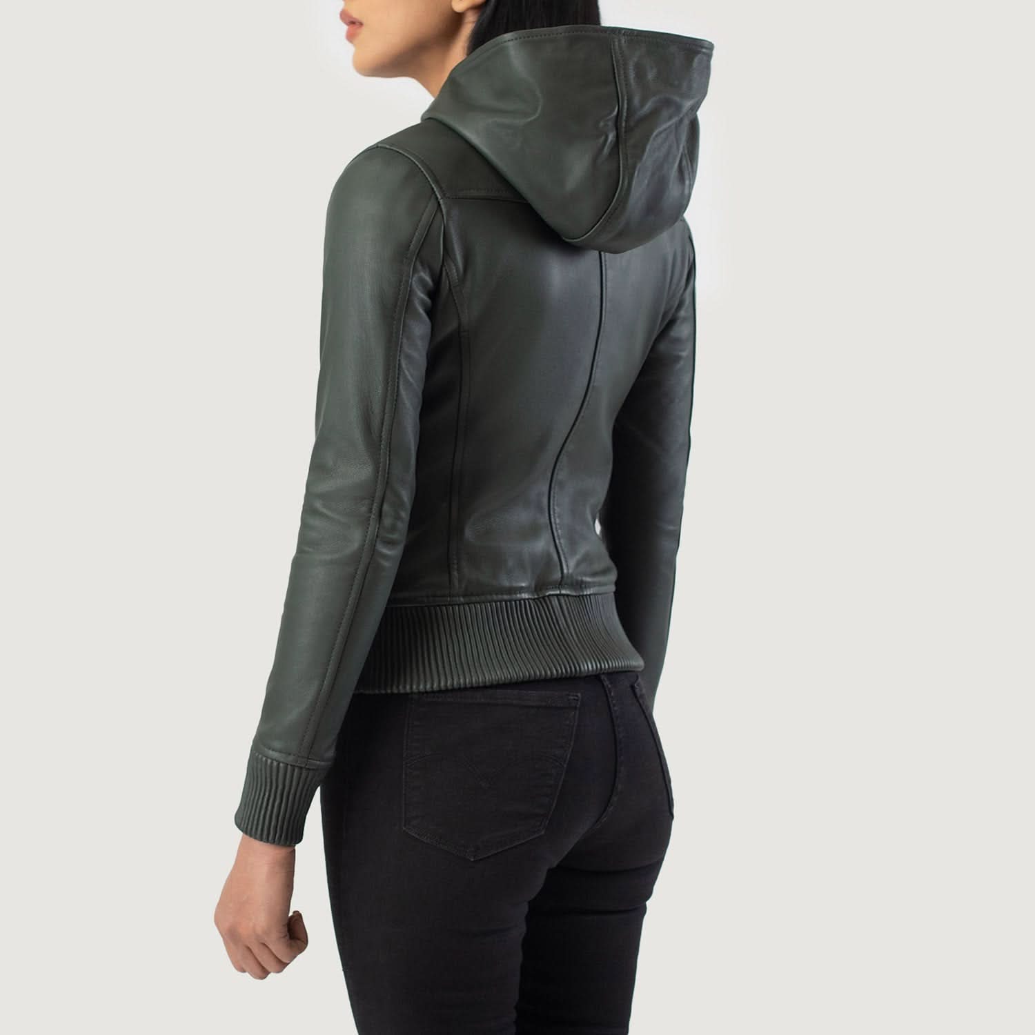 Nova Green Hooded Leather Bomber Jacket - Image 6